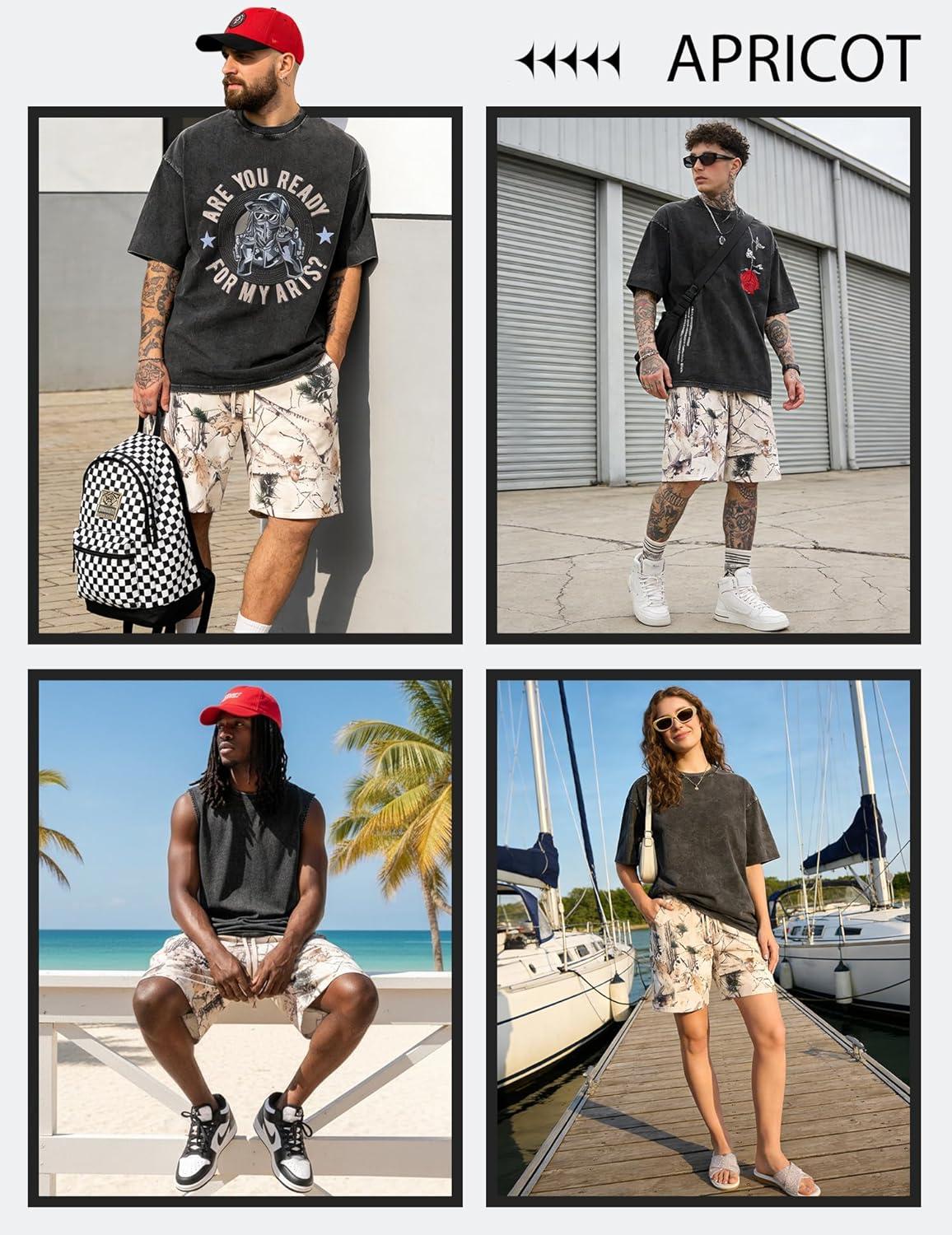 image:imageUOUA Mens Mesh Camo Graphic Shorts Vintage Designer Workout Shorts Casual Cool Streetwear Waist PantsApricotleaves
