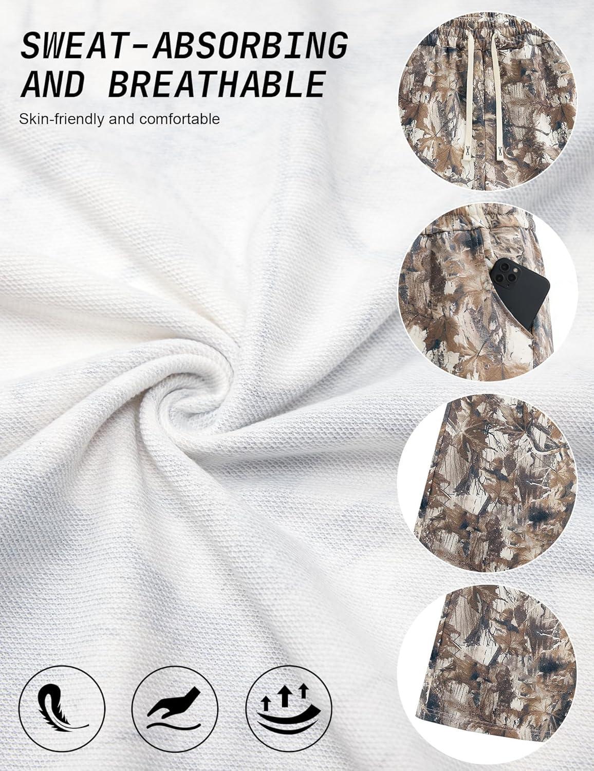 image:imageUOUA Mens Mesh Camo Graphic Shorts Vintage Designer Workout Shorts Casual Cool Streetwear Waist PantsBrownleaves