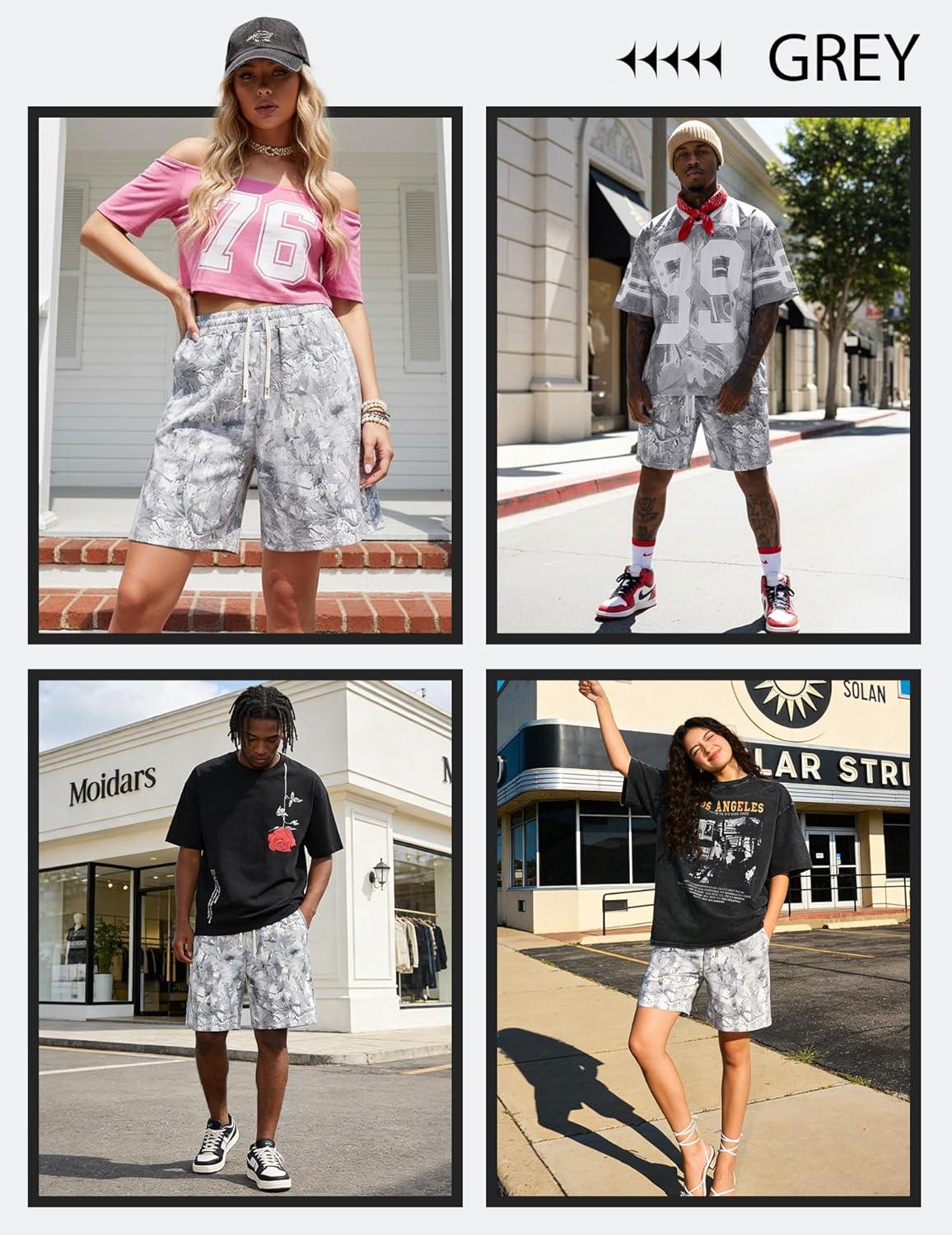 image:imageUOUA Mens Mesh Camo Graphic Shorts Vintage Designer Workout Shorts Casual Cool Streetwear Waist PantsGreyleaves