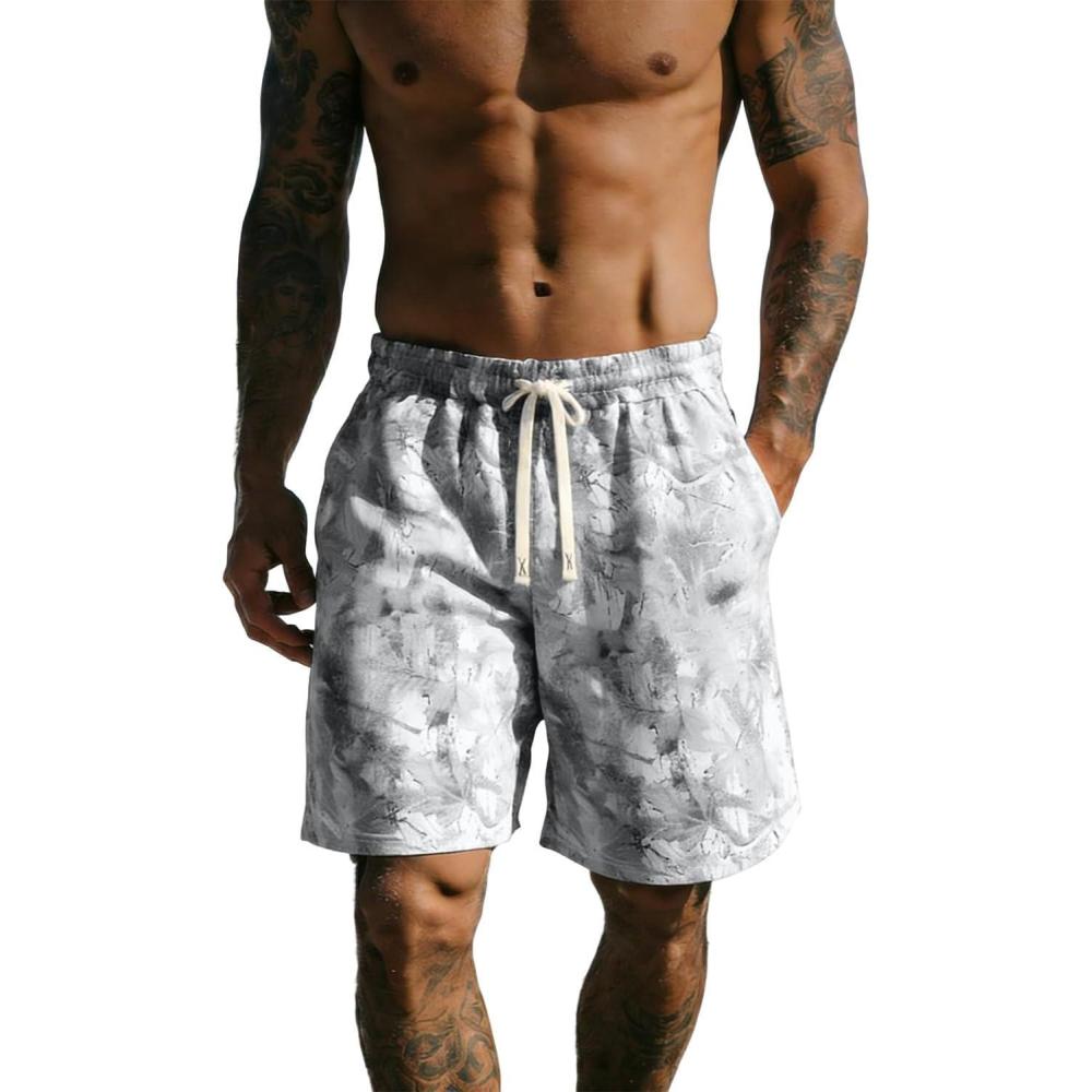 image:imageUOUA Mens Mesh Camo Graphic Shorts Vintage Designer Workout Shorts Casual Cool Streetwear Waist PantsGreyleaves