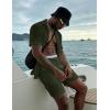 image:imageUOUA 2 Piece Short Sets for Men Summer Beach Outfits Stripe Texture Button Down Shirts amp Shorts Casual Vacation SetArmygreen