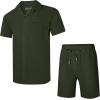 image:imageUOUA 2 Piece Short Sets for Men Summer Beach Outfits Stripe Texture Button Down Shirts amp Shorts Casual Vacation SetArmygreen