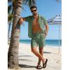 image:imageUOUA 2 Piece Short Sets for Men Summer Beach Outfits Stripe Texture Button Down Shirts amp Shorts Casual Vacation SetLightgreen