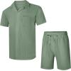 image:imageUOUA 2 Piece Short Sets for Men Summer Beach Outfits Stripe Texture Button Down Shirts amp Shorts Casual Vacation SetLightgreen