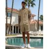 image:imageUOUA 2 Piece Short Sets for Men Summer Beach Outfits Stripe Texture Button Down Shirts amp Shorts Casual Vacation SetLightkhaki
