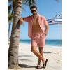 image:imageUOUA 2 Piece Short Sets for Men Summer Beach Outfits Stripe Texture Button Down Shirts amp Shorts Casual Vacation SetLightpink