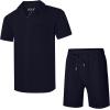 image:imageUOUA 2 Piece Short Sets for Men Summer Beach Outfits Stripe Texture Button Down Shirts amp Shorts Casual Vacation SetNavyblue