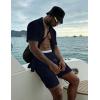 image:imageUOUA 2 Piece Short Sets for Men Summer Beach Outfits Stripe Texture Button Down Shirts amp Shorts Casual Vacation SetNavyblue
