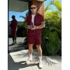 image:imageUOUA 2 Piece Short Sets for Men Summer Beach Outfits Stripe Texture Button Down Shirts amp Shorts Casual Vacation SetWine