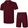 image:imageUOUA 2 Piece Short Sets for Men Summer Beach Outfits Stripe Texture Button Down Shirts amp Shorts Casual Vacation SetWine