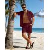 image:imageUOUA 2 Piece Short Sets for Men Summer Beach Outfits Stripe Texture Button Down Shirts amp Shorts Casual Vacation SetWine