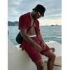 image:imageUOUA 2 Piece Short Sets for Men Summer Beach Outfits Stripe Texture Button Down Shirts amp Shorts Casual Vacation SetWine