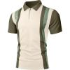 image:imageUOUA Mens 14 Zip Polo Shirts Summer Short Sleeve Sweatshirts Vintage Striped Texture Tops Casual Golf TeeBeige Stripe Olive