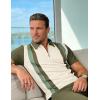 image:imageUOUA Mens 14 Zip Polo Shirts Summer Short Sleeve Sweatshirts Vintage Striped Texture Tops Casual Golf TeeBeige Stripe Olive