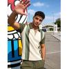 image:imageUOUA Mens 14 Zip Polo Shirts Summer Short Sleeve Sweatshirts Vintage Striped Texture Tops Casual Golf TeeBeige Stripe Olive
