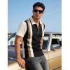 image:imageUOUA Mens 14 Zip Polo Shirts Summer Short Sleeve Sweatshirts Vintage Striped Texture Tops Casual Golf TeeBlack Stripe Beige
