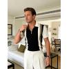 image:imageUOUA Mens 14 Zip Polo Shirts Summer Short Sleeve Sweatshirts Vintage Striped Texture Tops Casual Golf TeeBlack Stripe Beige