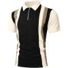 image:imageUOUA Mens 14 Zip Polo Shirts Summer Short Sleeve Sweatshirts Vintage Striped Texture Tops Casual Golf TeeBlack Stripe Beige