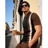 image:imageUOUA Mens 14 Zip Polo Shirts Summer Short Sleeve Sweatshirts Vintage Striped Texture Tops Casual Golf TeeBlack Stripe Brown
