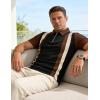 image:imageUOUA Mens 14 Zip Polo Shirts Summer Short Sleeve Sweatshirts Vintage Striped Texture Tops Casual Golf TeeBlack Stripe Brown