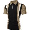 image:imageUOUA Mens 14 Zip Polo Shirts Summer Short Sleeve Sweatshirts Vintage Striped Texture Tops Casual Golf TeeBlack Stripe Khaki