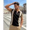 image:imageUOUA Mens 14 Zip Polo Shirts Summer Short Sleeve Sweatshirts Vintage Striped Texture Tops Casual Golf TeeBlack Stripe Khaki