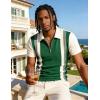 image:imageUOUA Mens 14 Zip Polo Shirts Summer Short Sleeve Sweatshirts Vintage Striped Texture Tops Casual Golf TeeGreen Stripe Beige
