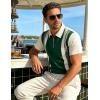 image:imageUOUA Mens 14 Zip Polo Shirts Summer Short Sleeve Sweatshirts Vintage Striped Texture Tops Casual Golf TeeGreen Stripe Beige