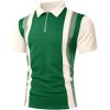 image:imageUOUA Mens 14 Zip Polo Shirts Summer Short Sleeve Sweatshirts Vintage Striped Texture Tops Casual Golf TeeGreen Stripe Beige