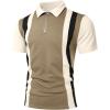 image:imageUOUA Mens 14 Zip Polo Shirts Summer Short Sleeve Sweatshirts Vintage Striped Texture Tops Casual Golf TeeKhaki Stripe Beige