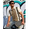 image:imageUOUA Mens 14 Zip Polo Shirts Summer Short Sleeve Sweatshirts Vintage Striped Texture Tops Casual Golf TeeKhaki Stripe Beige