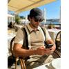 image:imageUOUA Mens 14 Zip Polo Shirts Summer Short Sleeve Sweatshirts Vintage Striped Texture Tops Casual Golf TeeKhaki Stripe Beige