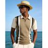image:imageUOUA Mens 14 Zip Polo Shirts Summer Short Sleeve Sweatshirts Vintage Striped Texture Tops Casual Golf TeeKhaki Stripe Beige