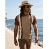 image:imageUOUA Mens 14 Zip Polo Shirts Summer Short Sleeve Sweatshirts Vintage Striped Texture Tops Casual Golf TeeKhaki Stripe Brown