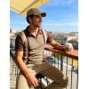 image:imageUOUA Mens 14 Zip Polo Shirts Summer Short Sleeve Sweatshirts Vintage Striped Texture Tops Casual Golf TeeKhaki Stripe Brown