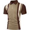 image:imageUOUA Mens 14 Zip Polo Shirts Summer Short Sleeve Sweatshirts Vintage Striped Texture Tops Casual Golf TeeKhaki Stripe Brown