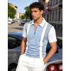image:imageUOUA Mens 14 Zip Polo Shirts Summer Short Sleeve Sweatshirts Vintage Striped Texture Tops Casual Golf TeeLight Blue Stripe White