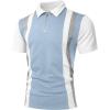 image:imageUOUA Mens 14 Zip Polo Shirts Summer Short Sleeve Sweatshirts Vintage Striped Texture Tops Casual Golf TeeLight Blue Stripe White