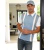 image:imageUOUA Mens 14 Zip Polo Shirts Summer Short Sleeve Sweatshirts Vintage Striped Texture Tops Casual Golf TeeLight Blue Stripe White