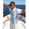 image:imageUOUA Mens 14 Zip Polo Shirts Summer Short Sleeve Sweatshirts Vintage Striped Texture Tops Casual Golf TeeLight Blue Stripe White
