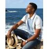 image:imageUOUA Mens 14 Zip Polo Shirts Summer Short Sleeve Sweatshirts Vintage Striped Texture Tops Casual Golf TeeLight Blue Stripe White