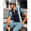 image:imageUOUA Mens 14 Zip Polo Shirts Summer Short Sleeve Sweatshirts Vintage Striped Texture Tops Casual Golf TeeNavy Stripe Denim Blue