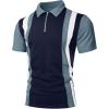 image:imageUOUA Mens 14 Zip Polo Shirts Summer Short Sleeve Sweatshirts Vintage Striped Texture Tops Casual Golf TeeNavy Stripe Denim Blue
