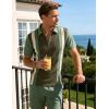 image:imageUOUA Mens 14 Zip Polo Shirts Summer Short Sleeve Sweatshirts Vintage Striped Texture Tops Casual Golf TeeOlive Stripe Ltgreen