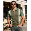 image:imageUOUA Mens 14 Zip Polo Shirts Summer Short Sleeve Sweatshirts Vintage Striped Texture Tops Casual Golf TeeOlive Stripe Ltgreen