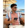 image:imageUOUA Mens 14 Zip Polo Shirts Summer Short Sleeve Sweatshirts Vintage Striped Texture Tops Casual Golf TeePink Stripe Ltblue