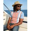 image:imageUOUA Mens 14 Zip Polo Shirts Summer Short Sleeve Sweatshirts Vintage Striped Texture Tops Casual Golf TeePink Stripe Ltblue