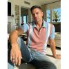 image:imageUOUA Mens 14 Zip Polo Shirts Summer Short Sleeve Sweatshirts Vintage Striped Texture Tops Casual Golf TeePink Stripe Ltblue