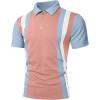 image:imageUOUA Mens 14 Zip Polo Shirts Summer Short Sleeve Sweatshirts Vintage Striped Texture Tops Casual Golf TeePink Stripe Ltblue