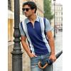 image:imageUOUA Mens 14 Zip Polo Shirts Summer Short Sleeve Sweatshirts Vintage Striped Texture Tops Casual Golf TeeRoyal Stripe Light Blue